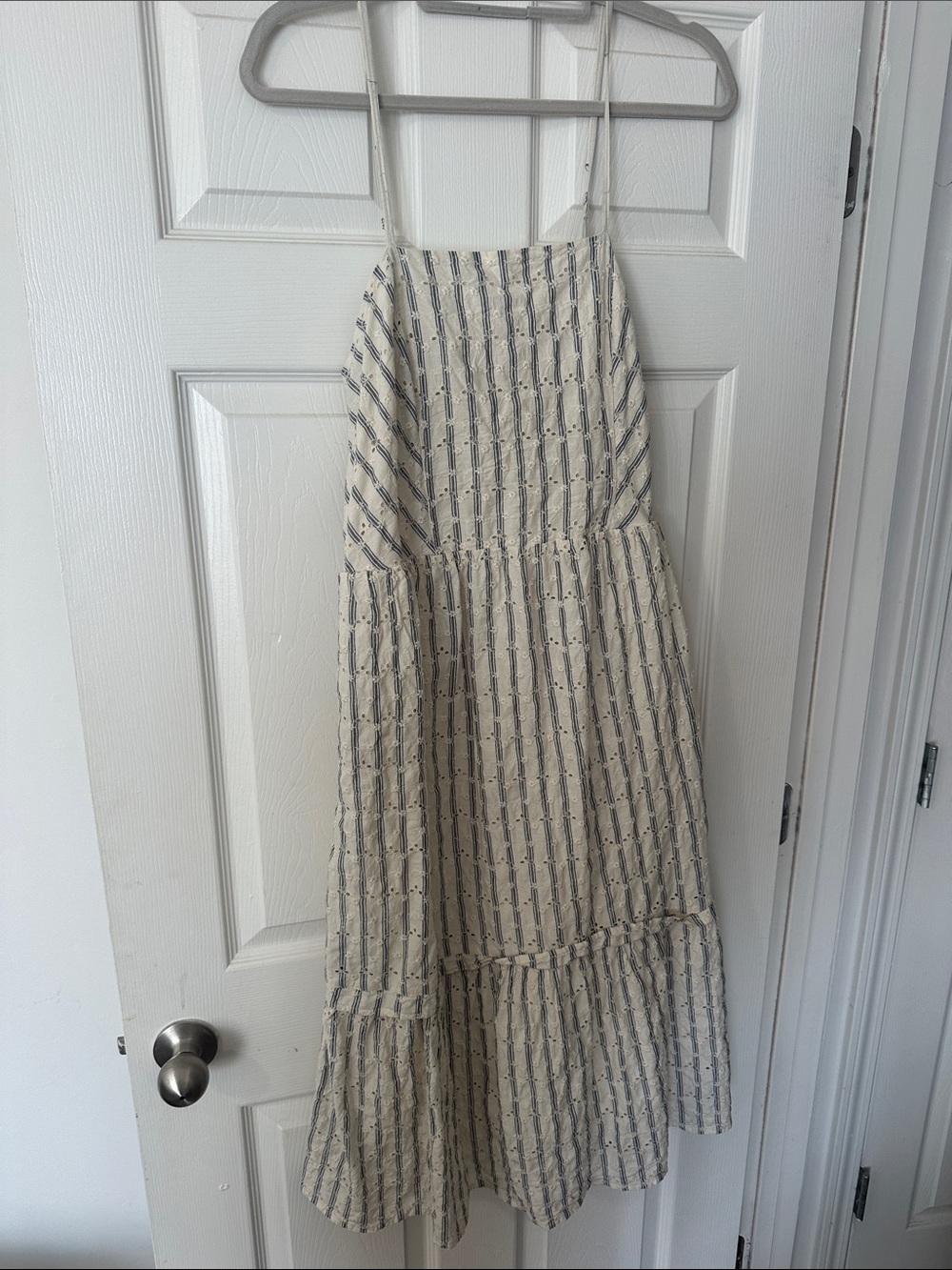 Time and Tru Cream and Navy Tiered Maxi Skirt